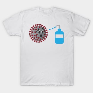 Coronavirus Character afraid Of Liquid Soap T-Shirt